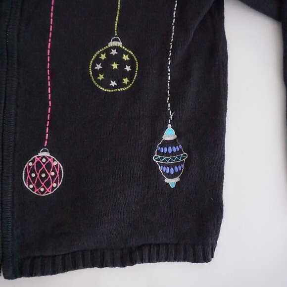 Vintage Craft & Barrow Black Knit Embroidered Beaded Ornaments Holiday Sweater M - Picture 6 of 11